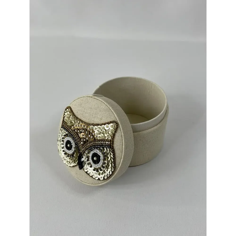 Owl Round Jewelry Holder NEW Sequins Beads Cloth Box Decoration